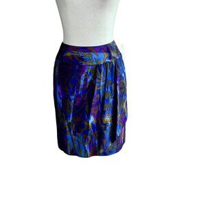 Ellen Tracy Vintage 80s Purple Abstract Print 100% Silk Skirt NWT Size 6 P